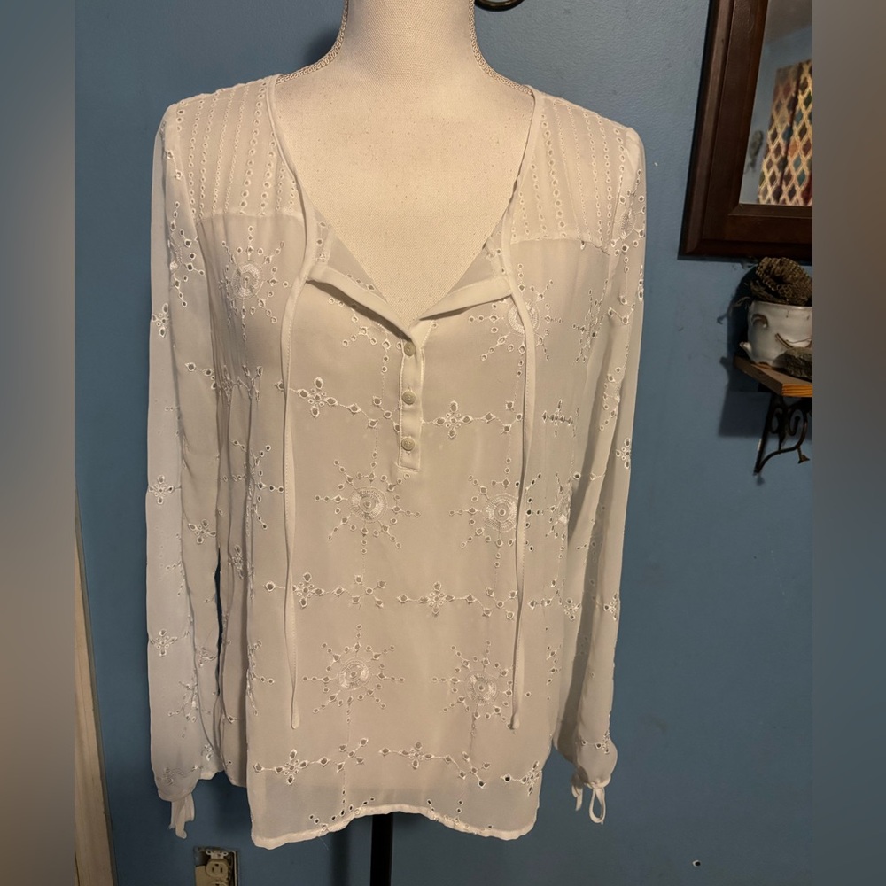 Guess, Sheer White, Eyelet, Blouse